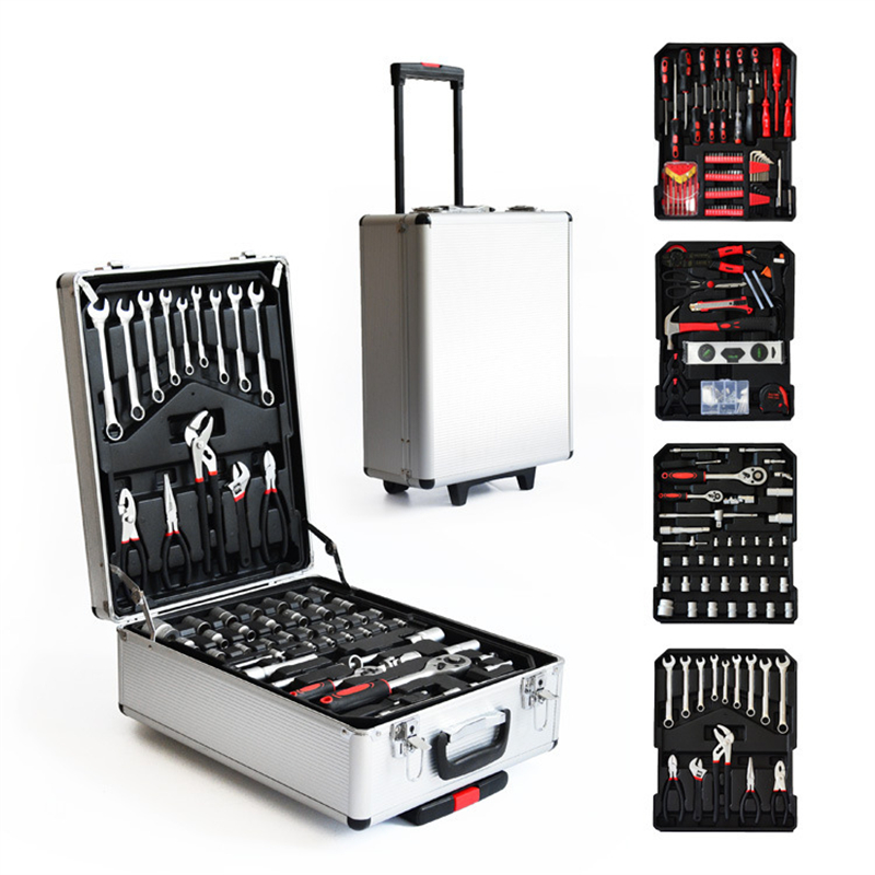 Socket Set - 186-teiliger Aluminium-Trolley-Mechaniker-Werkzeugsatz mit Steckschlüsseln und Handwerkzeugen