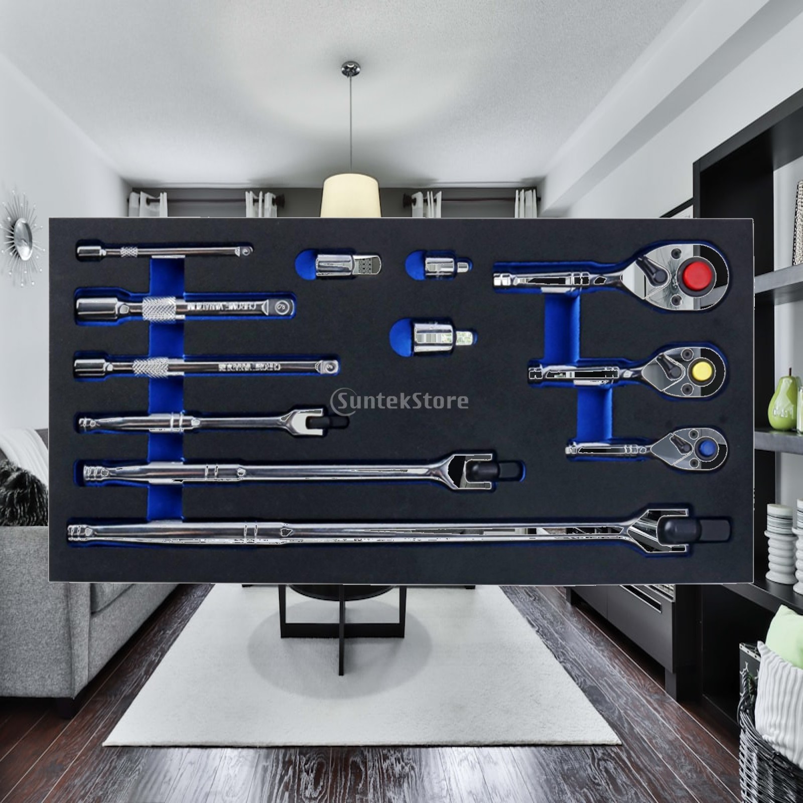 Socket Set - 12-teiliges Ratschenwerkzeug-Set mit Verlängerungsstangen, tragbarer Steckschlüsselsatz