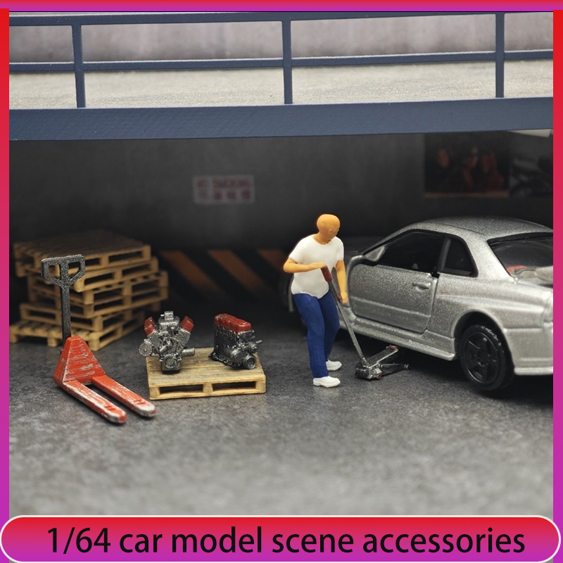 Car Jack - 1:64 Automodell Reparaturwerkstatt Szene Dekorationen, Wagenheber,