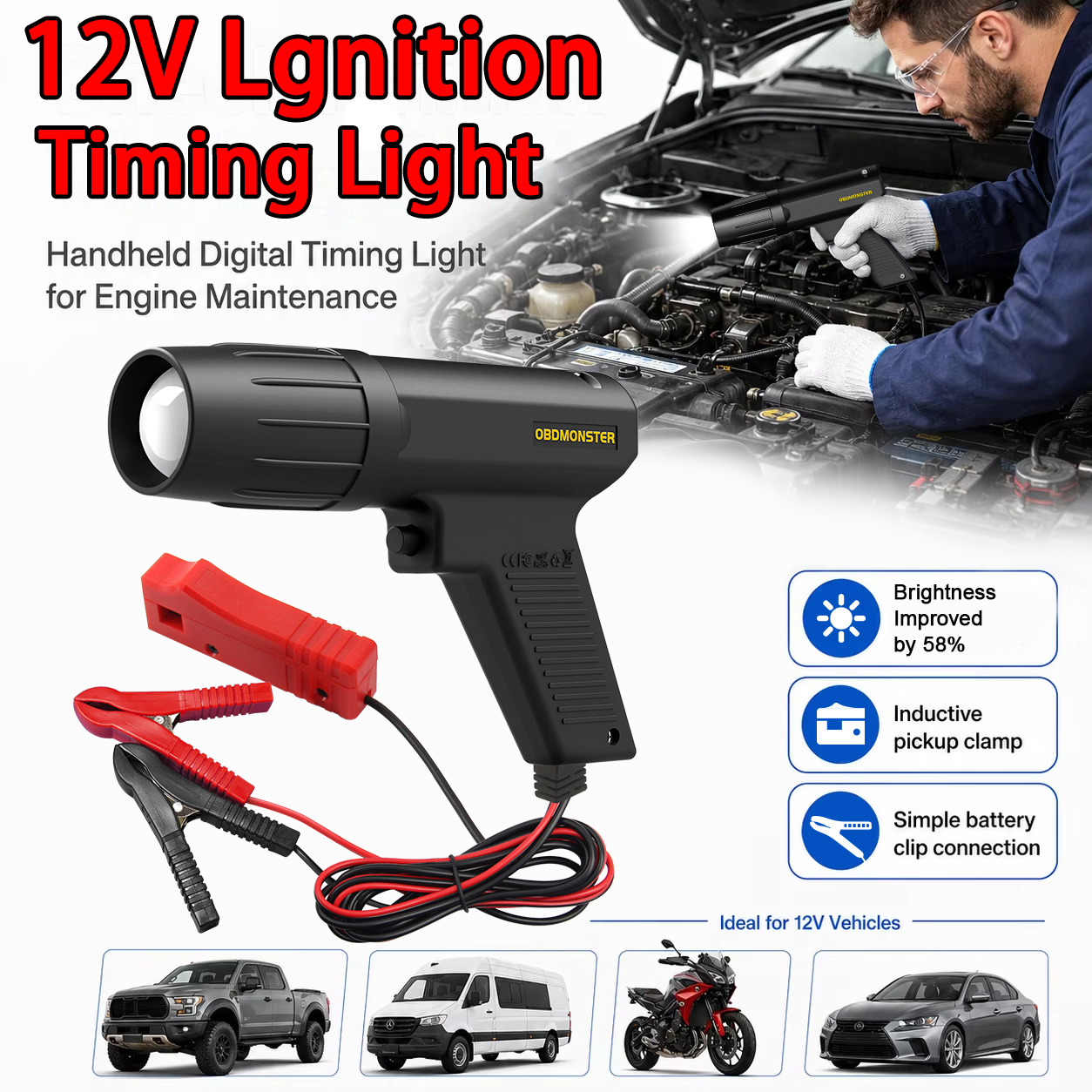 Timing Light Gun - 12V Induktive Zündzeitpunkt-Lampe für Auto und